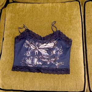 Blue tank top with a  butterfly design